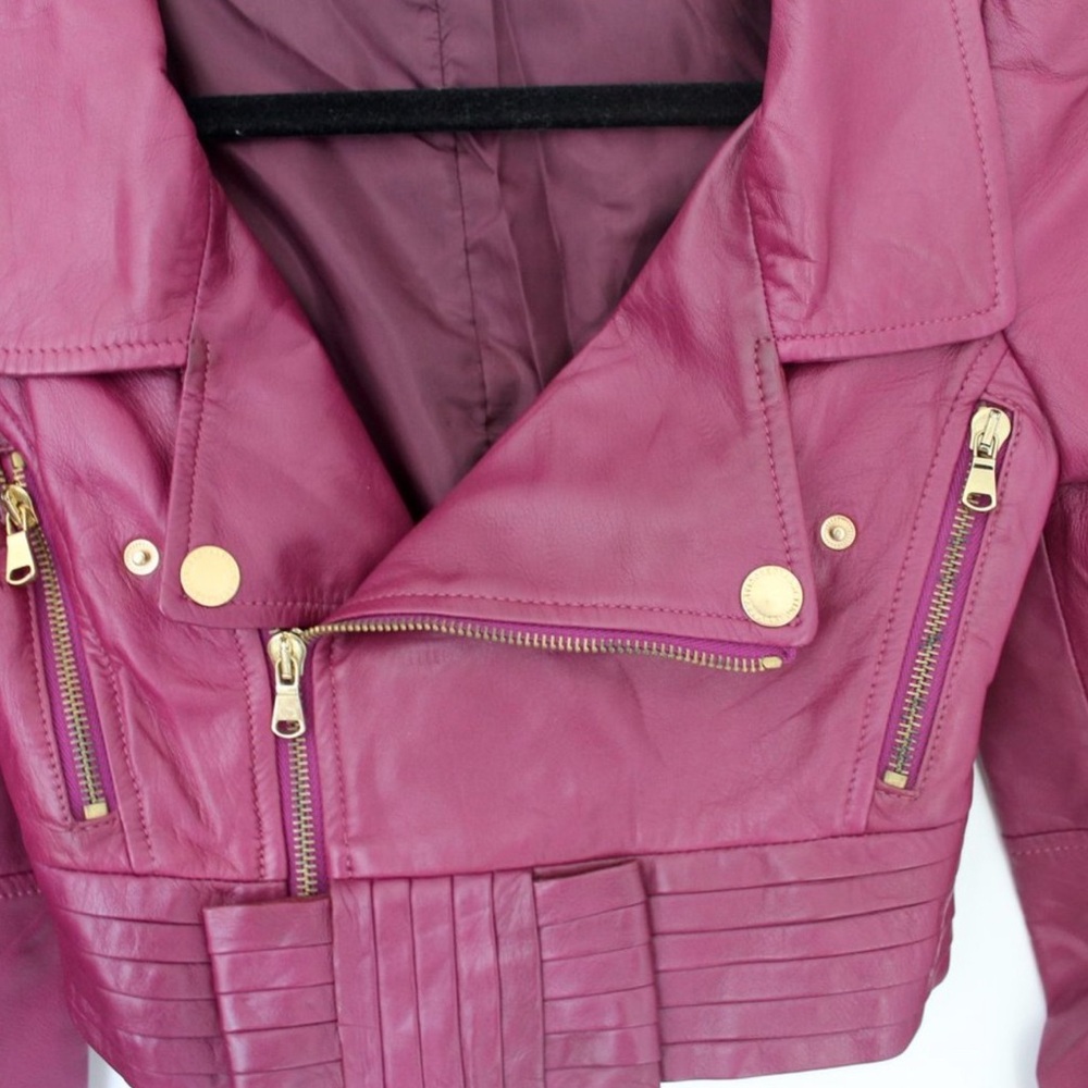 Red Valentino Raspberry Red Leather Jacket - Picture 3 of 9